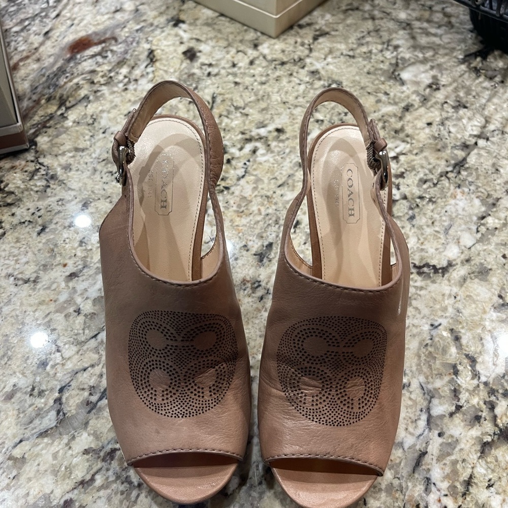 Coach Women's Brown Peep-Toe Wedges